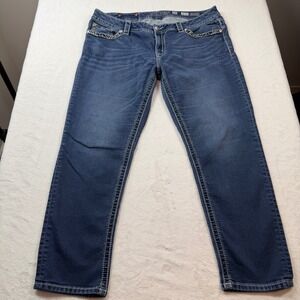 Miss Me Signature Ankle Skinny Jeans Womens 34 Dark Wash Good Embellished
